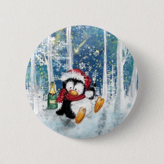 Badge Rond 5 Cm Bouton de Noël Happy Penguin (Devant)