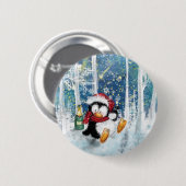Badge Rond 5 Cm Bouton de Noël Happy Penguin (Devant & derrière)
