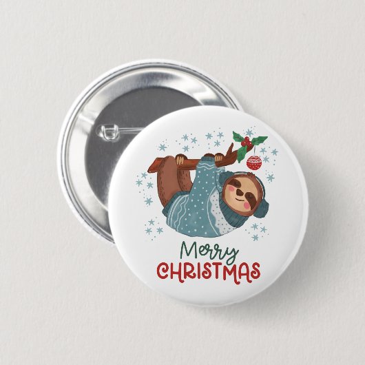 Badge Rond 5 Cm Bouton de Noël Lazy Sloth (Devant & derrière)