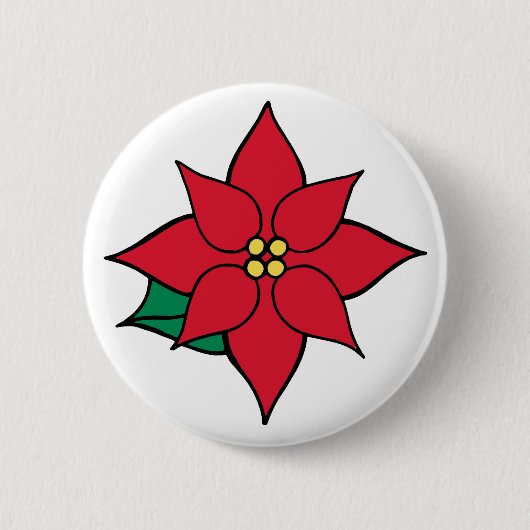 Badge Rond 5 Cm Bouton de Noël Poinsettia (Devant)