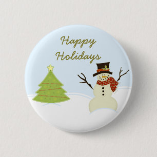 Badge Rond 5 Cm Bouton de Noël Snowman et Tree
