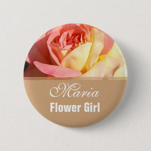 Badge Rond 5 Cm Bouton de nom mariage rose rose fille.