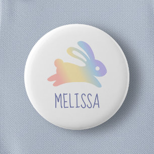 Badge Rond 5 Cm Bouton de nom personnalisé de lapin arc-en-ciel mi