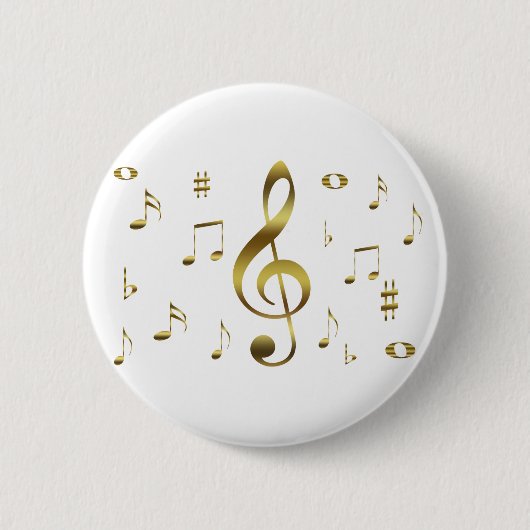 Badge Rond 5 Cm Bouton de notes musicales d'or (Devant)