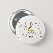 Badge Rond 5 Cm Bouton de notes musicales d'or (Devant & derrière)