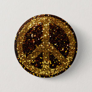 Badge Rond 5 Cm Bouton de paix avec des parties scintillantes d'or