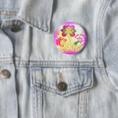 Badge Rond 5 Cm Bouton de palmier rose de style hippie super (En situation)