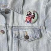 Badge Rond 5 Cm Bouton de pandas de Ninja de pêche (En situation)