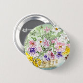 Badge Rond 5 Cm Bouton "de panier de fleur" (Devant & derrière)