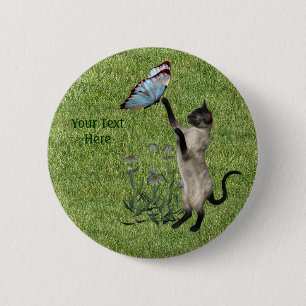 Badge Rond 5 Cm Bouton de papillon de chat siamois