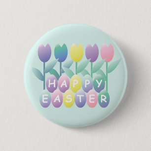 Badge Rond 5 Cm Bouton de Pâques aux tulipes
