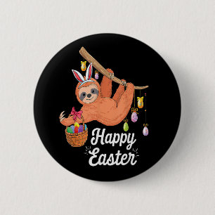 Badge Rond 5 Cm Bouton de paresseux de Pâques heureux