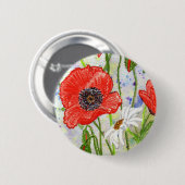 Badge Rond 5 Cm Bouton de "pavots" (Devant & derrière)