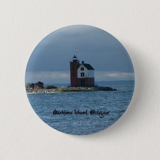 Badge Rond 5 Cm Bouton de phare d'île de Mackinac, Michigan (Devant)