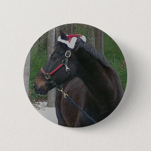 Badge Rond 5 Cm bouton de photo de cheval de Noël (Devant)