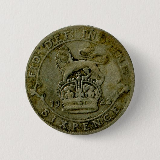 Badge Rond 5 Cm Bouton de pièce de six pence des 1922 Anglais (Devant)