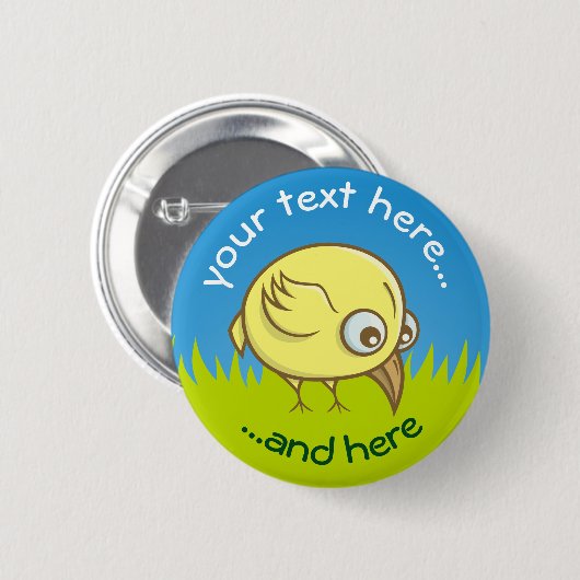 Badge Rond 5 Cm Bouton de pinback de dessin d'oiseau jaune (Devant & derrière)