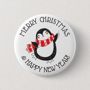 BADGE ROND 5 CM BOUTON DE PINGOUIN DE JOYEUX NOËL
