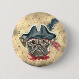 Badge Rond 5 Cm Bouton de pirate Pug Blackface