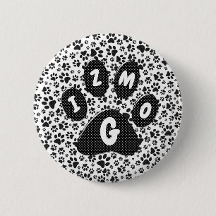 Badge Rond 5 Cm Bouton de point Polka noir et blanc de pattes de c