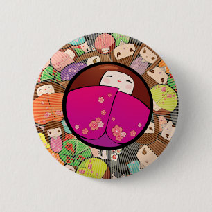 Badge Rond 5 Cm Bouton de poupée de Kokeshi