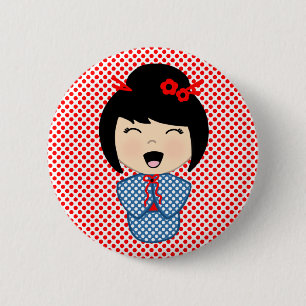 Badge Rond 5 Cm Bouton de poupée Kokeshi japonais