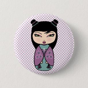 Badge Rond 5 Cm Bouton de poupée Kokeshi japonais