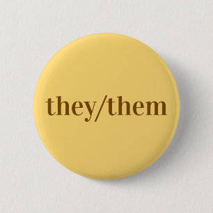 Badge Rond 5 Cm Bouton de pronom jaune beige Ils/Elles