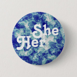 Badge Rond 5 Cm Bouton de pronom personnalisable Elle/Elle