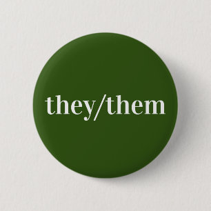 Badge Rond 5 Cm Bouton de pronom vert blanc Ils/Elles