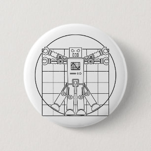 Badge Rond 5 Cm Bouton de robot de da Vinci Vitruvian
