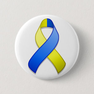 Badge Rond 5 Cm Bouton de ruban de sensibilisation bleu et jaune