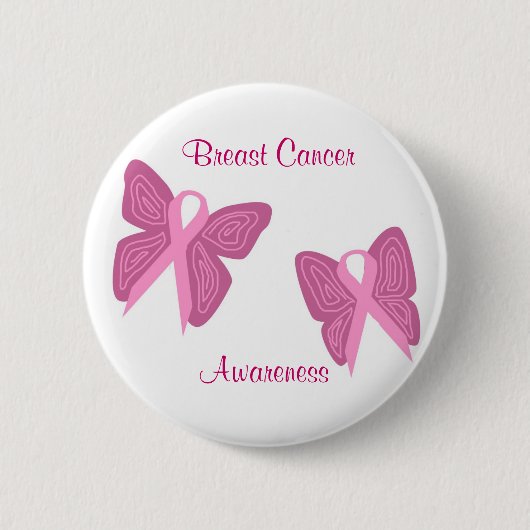 Badge Rond 5 Cm Bouton de rubans de papillon de cancer du sein (Devant)