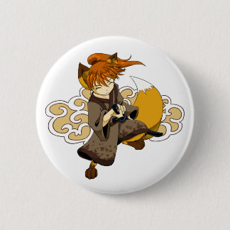 Badge Rond 5 Cm Bouton de samouraïs de Kitsune
