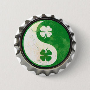 Badge Rond 5 Cm Bouton de shamrock de Yin Yang d'Irlandais