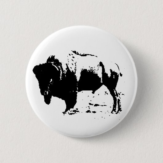 Badge Rond 5 Cm Bouton de silhouette de buffle noir et blanc Pop A (Devant)