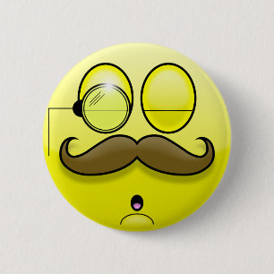 Badge Rond 5 Cm Bouton de Smilie de moustache et de monocle