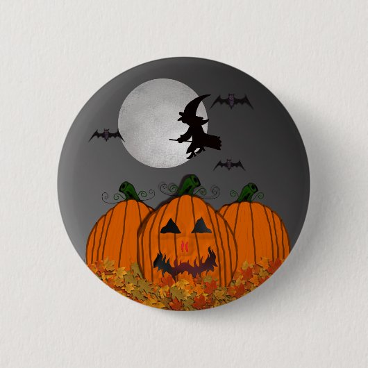 Badge Rond 5 Cm Bouton de sorcière de Halloween en vol (Devant)