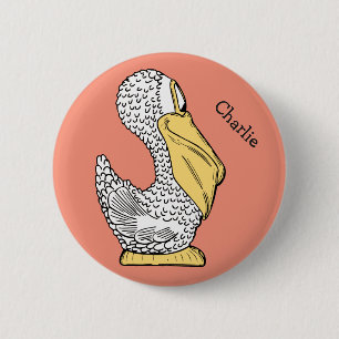 Badge Rond 5 Cm Bouton de texte personnalisé Illustration Pélican