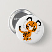 Badge Rond 5 Cm Bouton de tigre de caricature curieux (Devant & derrière)
