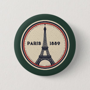 Badge Rond 5 Cm Bouton de timbre vintage Paris Tour Eiffel 1889