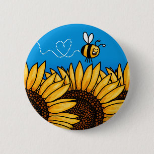 Badge Rond 5 Cm bouton de tournesol de traînée d'abeille