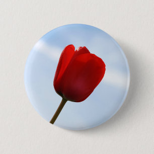 Badge Rond 5 Cm Bouton de Tulipe Rouge