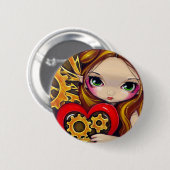 Badge Rond 5 Cm "Bouton de Valentine de rouages" (Devant & derrière)