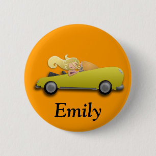 Badge Rond 5 Cm Bouton de voiture et de fille Jaune personnalisée
