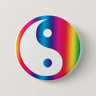 Badge Rond 5 Cm Bouton de Yin Yang d'arc-en-ciel