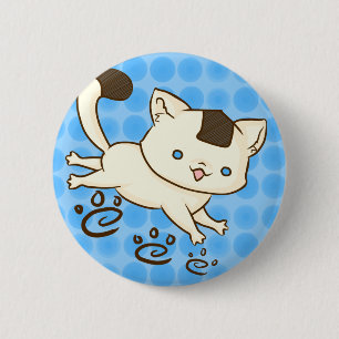Badge Rond 5 Cm Bouton d'ébat de chat d'Onigiri (bleu)