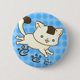 Badge Rond 5 Cm Bouton d'ébat de chat d'Onigiri (bleu)