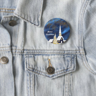 Badge Rond 5 Cm Bouton d'église de Noël enneigé Amen