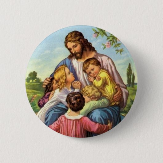 Badge Rond 5 Cm Bouton d'enfants d'amours de Jésus (Devant)